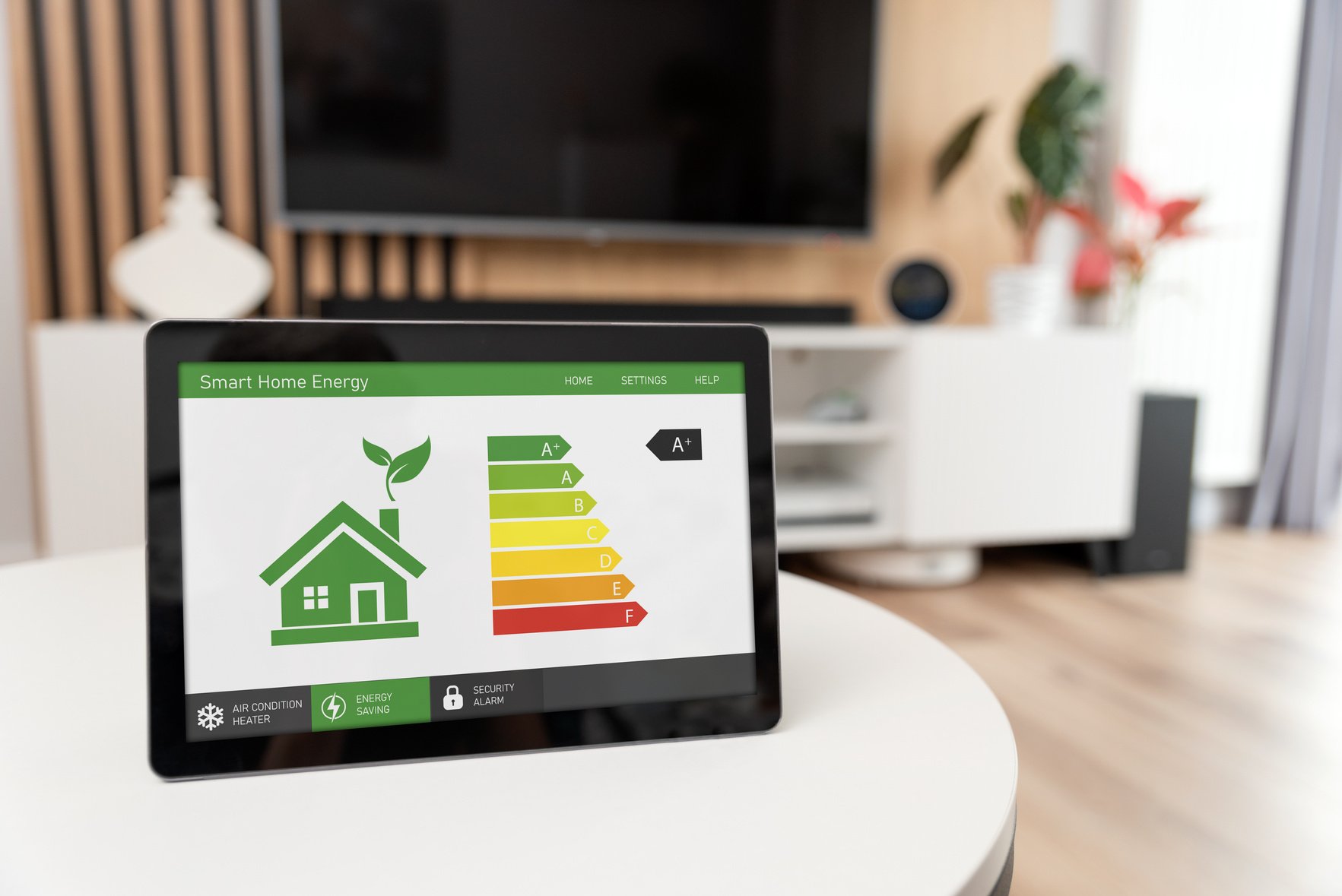 Energy Efficiency Mobile App on Screen, Eco House